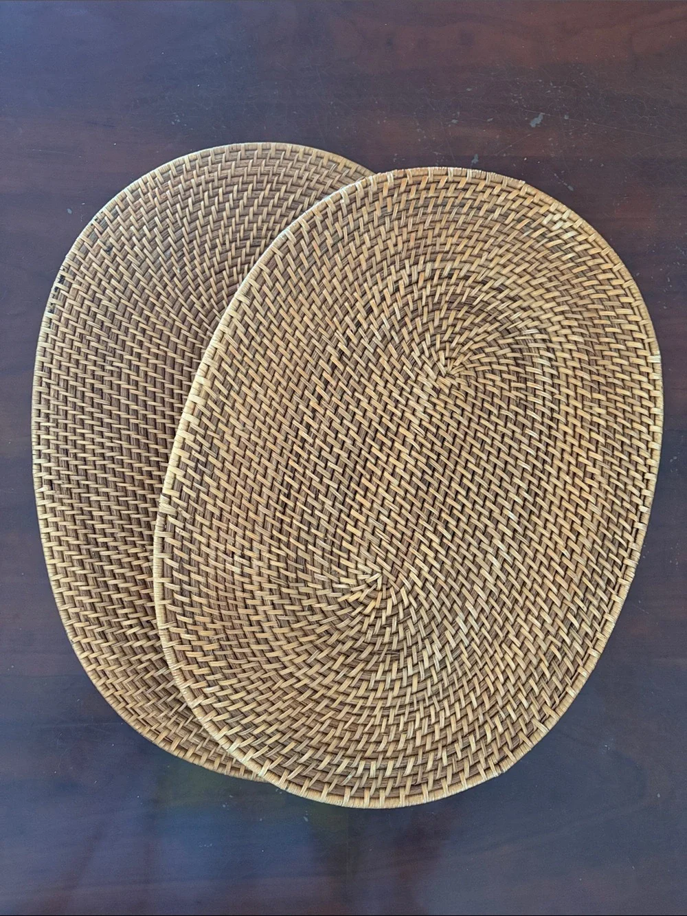 Set of 2 Handwoven Rattan Oval Placemats Natural Wicker Boho Farmhouse Table Dec
